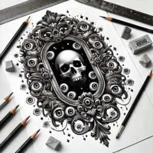 symbolic-meaning-skull-tattoo – tattoo design ideas free ai generated – haunting – for-nape – Gallery: skulls-inkby-ai