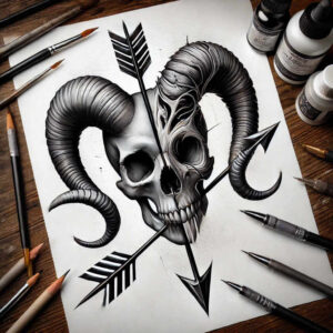 transformation-motif-skull-tattoo – tattoo design ideas free ai generated – grim – for-calf – Gallery: skulls-inkby-ai