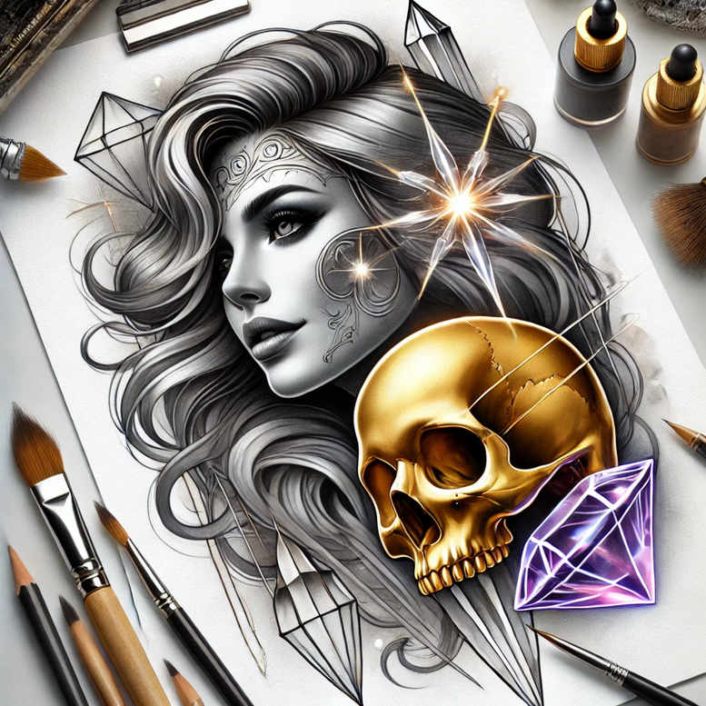 war-motif-skull-tattoo – tattoo design ideas free ai generated – gagged – for-back – Gallery: skulls-inkby-ai