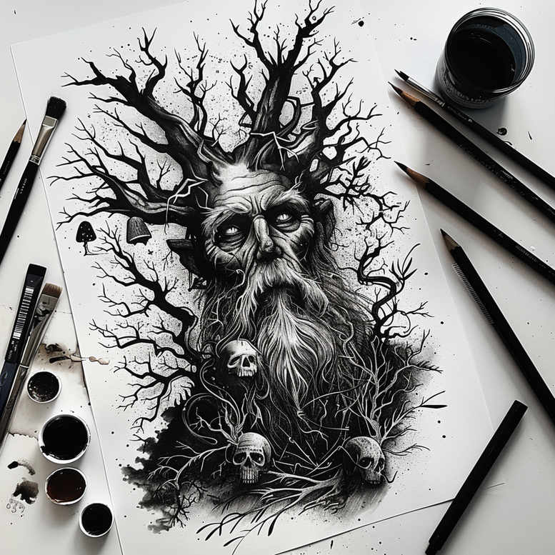 slowianskie-opowiesci-realism-photorealistic-drawing-for-triceps – tattoo design ideas free ai generated – Gallery: slavic-mythology-inkby-ai