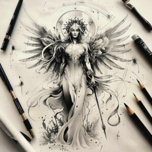 slowianskie-symbole-ognia-surrealism-phantasmagoric-for-knee – tattoo design ideas free ai generated – Gallery: slavic-mythology-inkby-ai