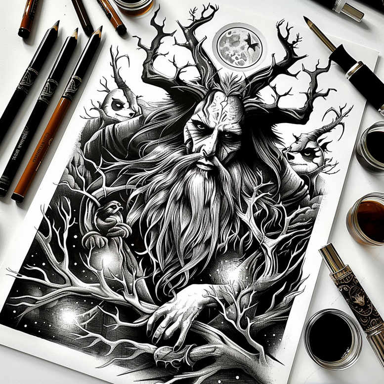 slowianskie-obrzedy-realism-clean-whites-for-sternum – tattoo design ideas free ai generated – Gallery: slavic-mythology-inkby-ai