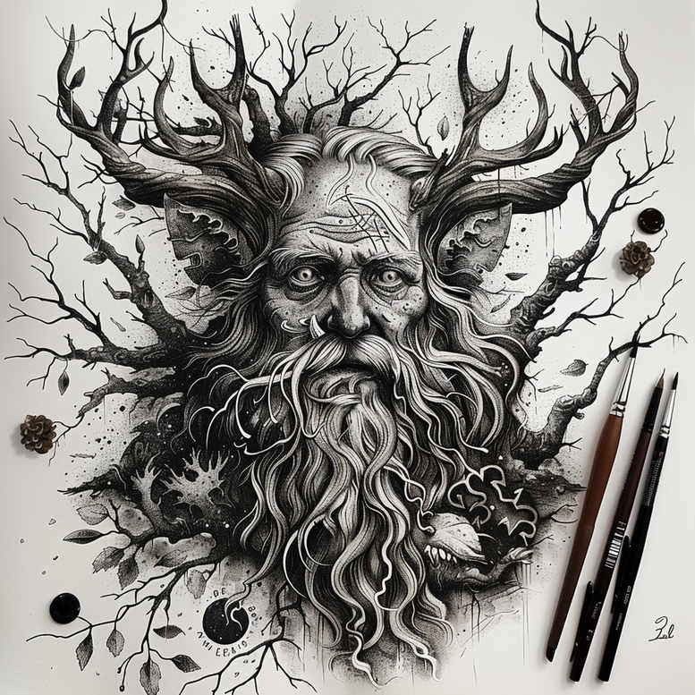 slowianskie-wzory-ornamentalne-neotraditional-contrasting-colors-for-shin – tattoo design ideas free ai generated – Gallery: slavic-mythology-inkby-ai
