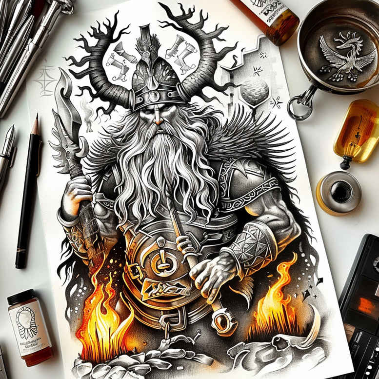 slowianskie-symbole-mityczne-surrealism-vibrant-contrasts-for-sternum – tattoo design ideas free ai generated – Gallery: slavic-mythology-inkby-ai
