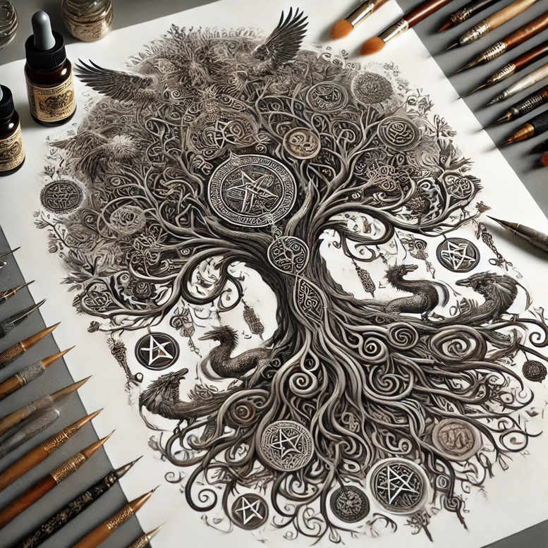 slowianskie-moce-duchowe-surrealism-fluid-forms-for-upper-back – tattoo design ideas free ai generated – Gallery: slavic-mythology-inkby-ai