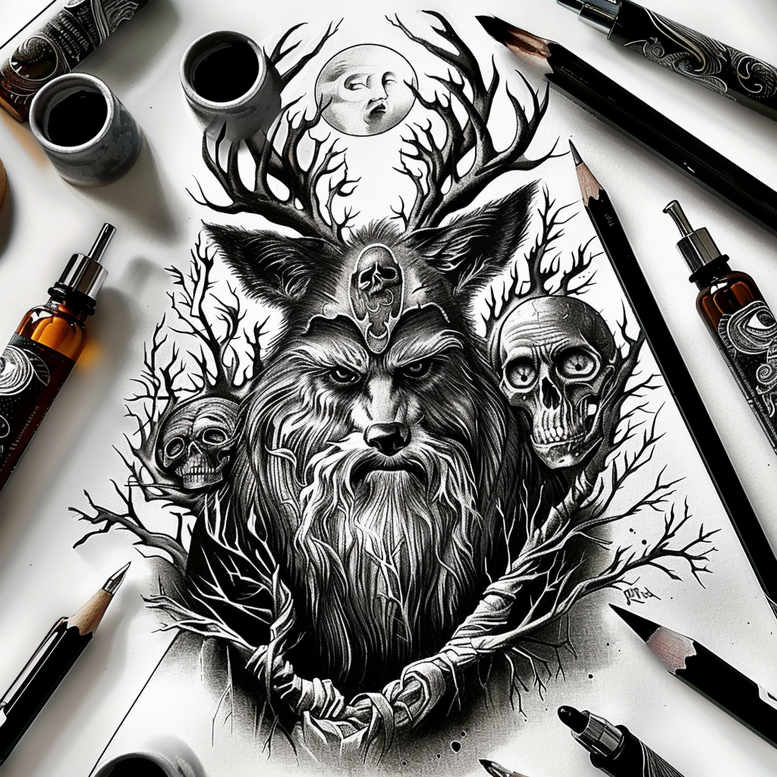 slowianskie-rytualy-ochronne-neotraditional-intricate-shading-for-thigh – tattoo design ideas free ai generated – Gallery: slavic-mythology-inkby-ai