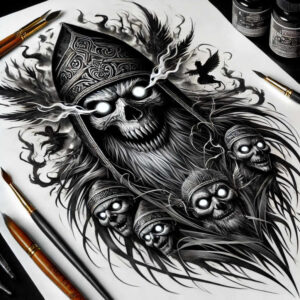 slowianskie-demony-neotraditional-contrasting-colors-for-calf – tattoo design ideas free ai generated – Gallery: slavic-mythology-inkby-ai