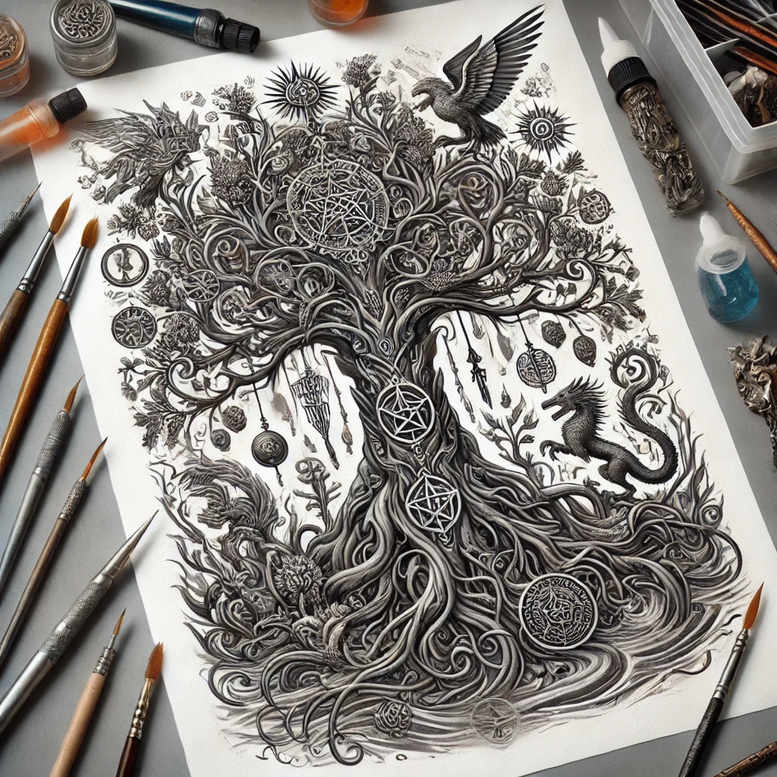 slowianskie-symbole-przemiany-realism-glowing-edges-for-spine – tattoo design ideas free ai generated – Gallery: slavic-mythology-inkby-ai