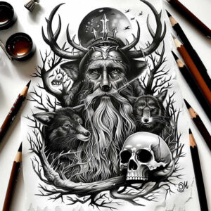 slavic-mythology tattoo design ideas bold color blocks deformed symbol of endurance