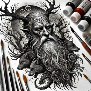 slavic-mythology tattoo design ideas Surrealism dreamscape noir for scapula
