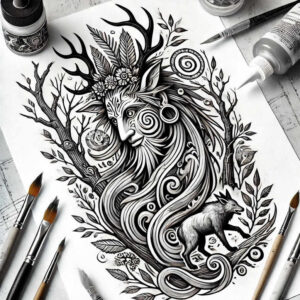 slavic-mythology tattoo design ideas Surrealism symbolism silence for upper shoulder