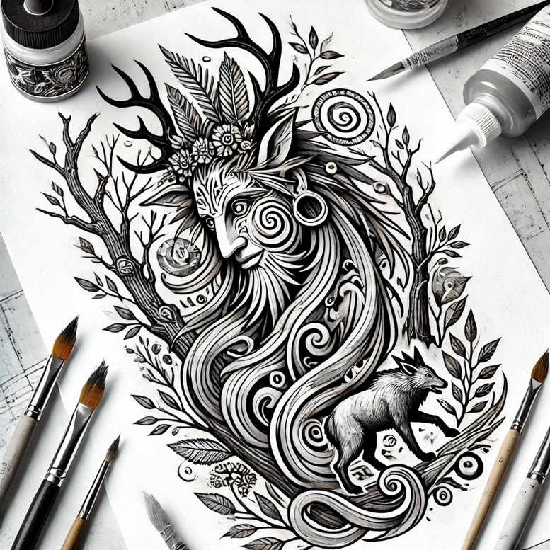 slavic-mythology tattoo design ideas Surrealism symbolism silence for upper shoulder