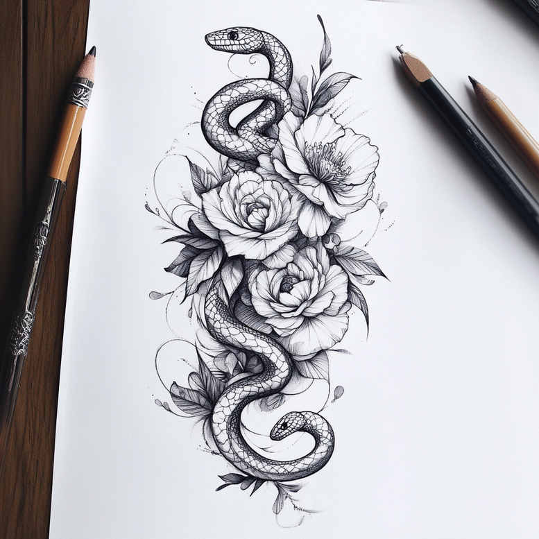 abstract-snake-tattoo – tattoo design ideas free ai generated – soft-curve – for-upper-thigh – Gallery: snakes-inkby-ai