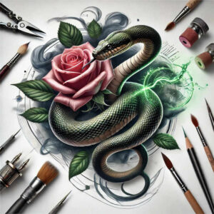 plant-ornament-snake-tattoo – tattoo design ideas free ai generated – quiet-art – for-scapula – Gallery: snakes-inkby-ai