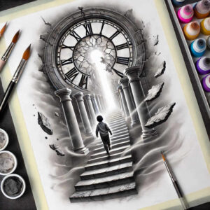 progress-symbol-stairs-tattoo – tattoo design ideas free ai generated – surrealism-chromatic-aberration – for-spine – Gallery: stairs-inkby-ai