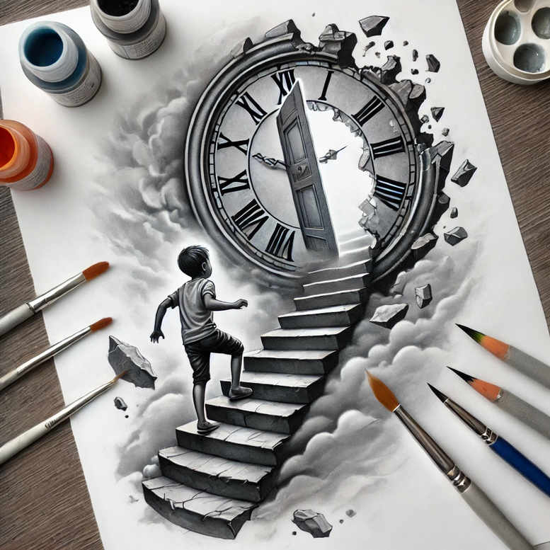 shadow-stairs-tattoo – tattoo design ideas free ai generated – surrealism-enigmatic-light – for-outer-arm – Gallery: stairs-inkby-ai