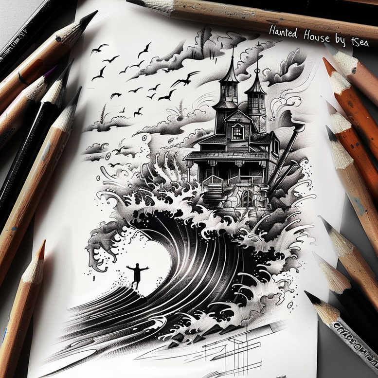 surreal-effect-stairs-tattoo – tattoo design ideas free ai generated – neotraditional-clean-contrast – for-shoulder-blade – Gallery: stairs-inkby-ai