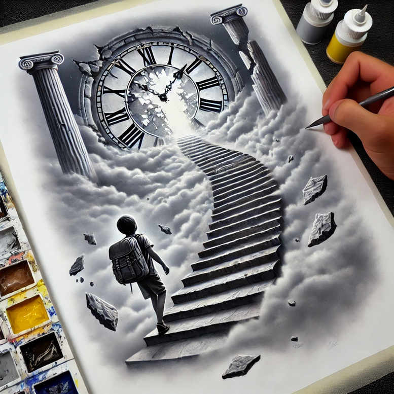 surreal-effect-stairs-tattoo – tattoo design ideas free ai generated – realism-skin-texture – for-hand – Gallery: stairs-inkby-ai