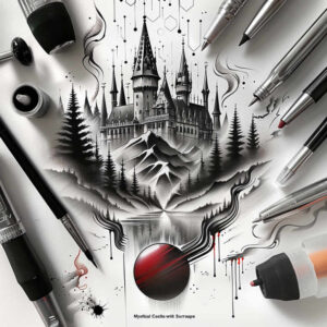 stairs tattoo design ideas Surrealism whimsical mysterious steps for lower leg