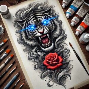 tiger-power-symbol – tattoo design ideas free ai generated – realism-light-reflections – for-inner-arm – Gallery: tigers-inkby-ai