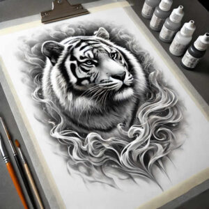 tiger-with-expression – tattoo design ideas free ai generated – realism-soft-focus – for-chest – Gallery: tigers-inkby-ai