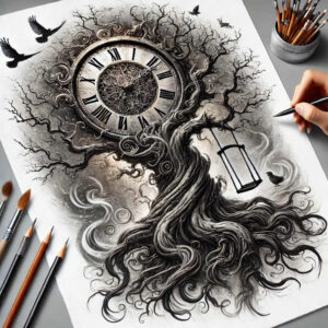 trees tattoo design ideas Surrealism chromatic aberration green spirit for stomach