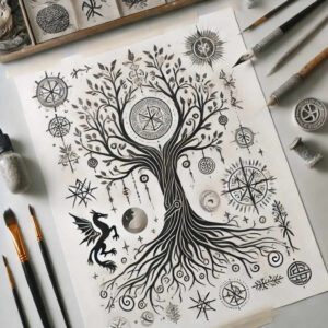 tree-life-motif-surrealism-visionary-for-knee – tattoo design ideas free ai generated – Gallery: trees-inkby-ai