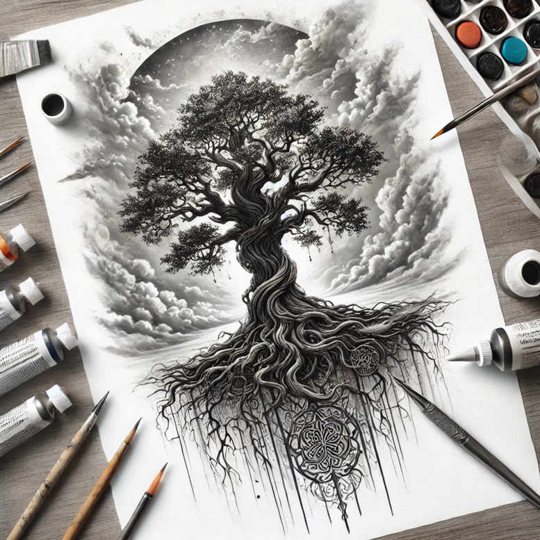 tree-with-3d-effect-realism-soft-contrast-for-abdomen – tattoo design ideas free ai generated – Gallery: trees-inkby-ai