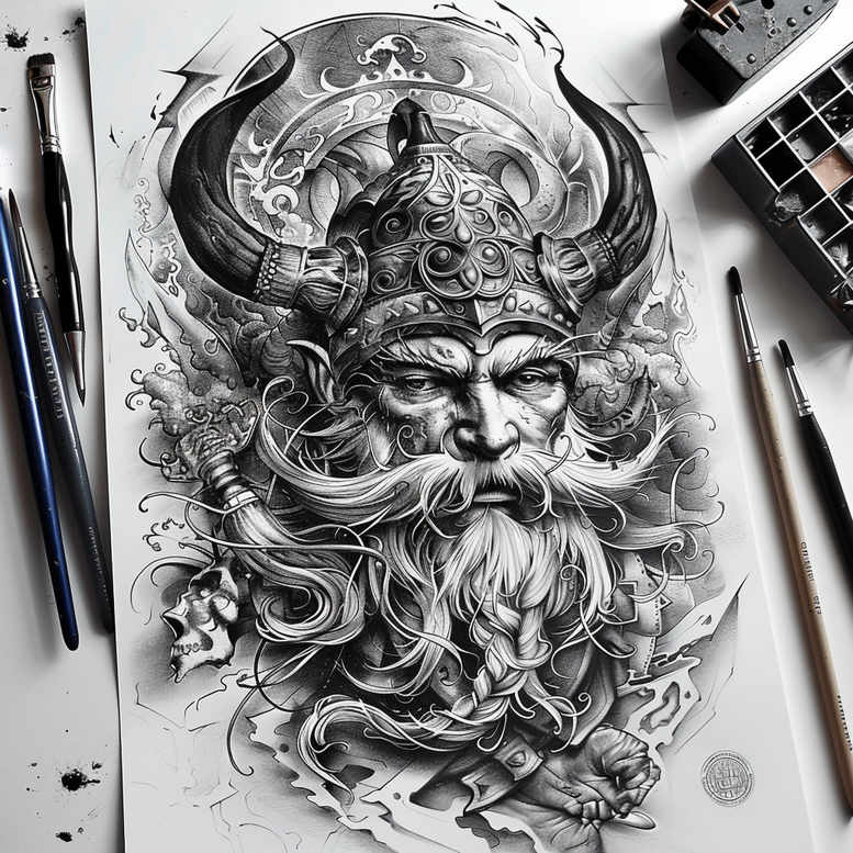 vikings tattoo design ideas Realism hyper-realistic battle spirit for shoulder