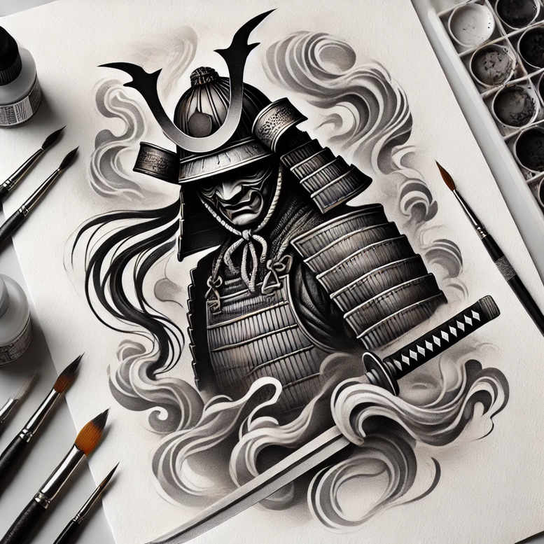 warriors-asia tattoo design ideas high-key focused gaze for calf