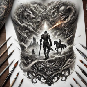knight-with-shield-surrealism-vibrant-contrasts-for-forearm – tattoo design ideas free ai generated – Gallery: warriors-inkby-ai