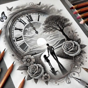 time-evolution-symbol-realism-true-rendering-for-collarbone – tattoo design ideas free ai generated – Gallery: watches-hourglass-inkby-ai