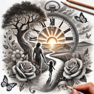 watches-hourglass tattoo design ideas bright color fading second embodying endurance