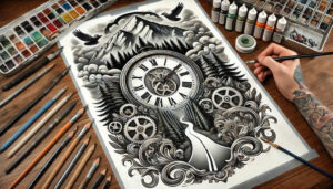watches-hourglass tattoo design ideas bold outline fading time for foot