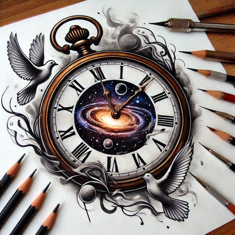 watches-hourglass tattoo design ideas Surrealism impossible forms passing time resilience and power