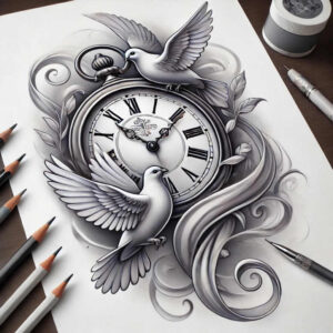 watches-hourglass tattoo design ideas dynamic composition tattoo moment symbolising perseverance