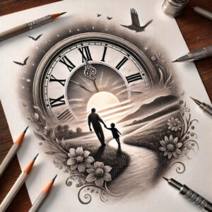 watches-hourglass tattoo design ideas layered shading time echo symbol of determination