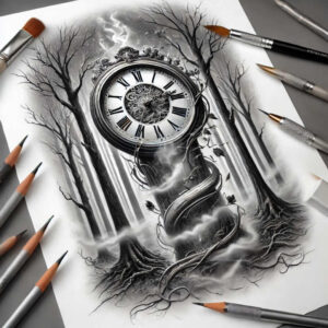 time-with-time-and-space-motif-surrealism-abstract-forms-for-upper-shoulder – tattoo design ideas free ai generated – Gallery: watches-hourglass-inkby-ai