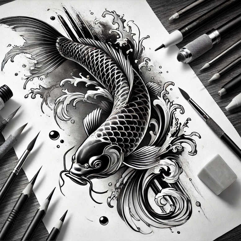water-animals tattoo design ideas gradient fills blue energy for back of neck