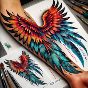 artistic-detail-wings-tattoo – tattoo design ideas free ai generated – neotraditional-decorative-detail – for-neck – Gallery: wings-inkby-ai
