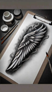 artistic-detail-wings-tattoo – tattoo design ideas free ai generated – neotraditional-vivid-detail – for-outer-arm – Gallery: wings-inkby-ai