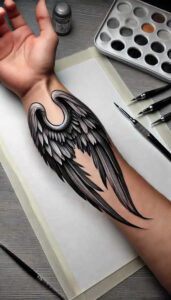 feather-wings-tattoo – tattoo design ideas free ai generated – neotraditional-textured-shading – for-foot – Gallery: wings-inkby-ai
