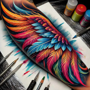 light-motif-wings-tattoo – tattoo design ideas free ai generated – surrealism-mysterious – for-upper-arm – Gallery: wings-inkby-ai