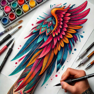 line-wings-tattoo – tattoo design ideas free ai generated – neotraditional-modern-classic – for-calf – Gallery: wings-inkby-ai