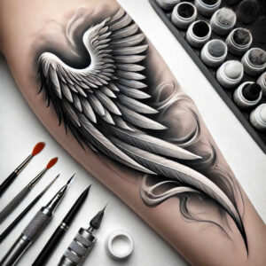 minimalist-wings-tattoo – tattoo design ideas free ai generated – neotraditional-clean-fill – for-arm – Gallery: wings-inkby-ai