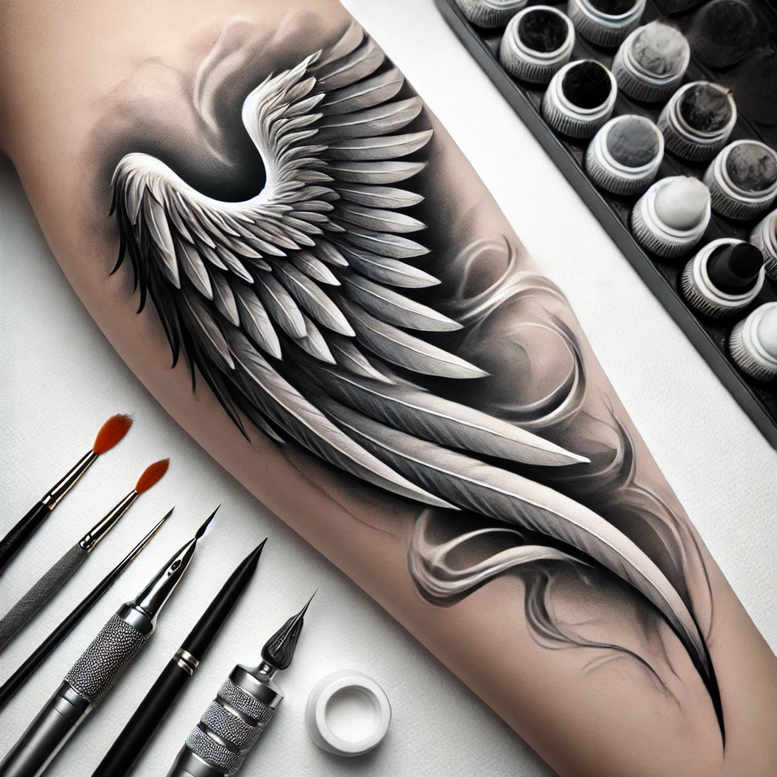 minimalist-wings-tattoo – tattoo design ideas free ai generated – neotraditional-clean-fill – for-arm – Gallery: wings-inkby-ai