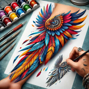 protection-symbol-wings-tattoo – tattoo design ideas free ai generated – neotraditional-clean-fill – for-spine – Gallery: wings-inkby-ai