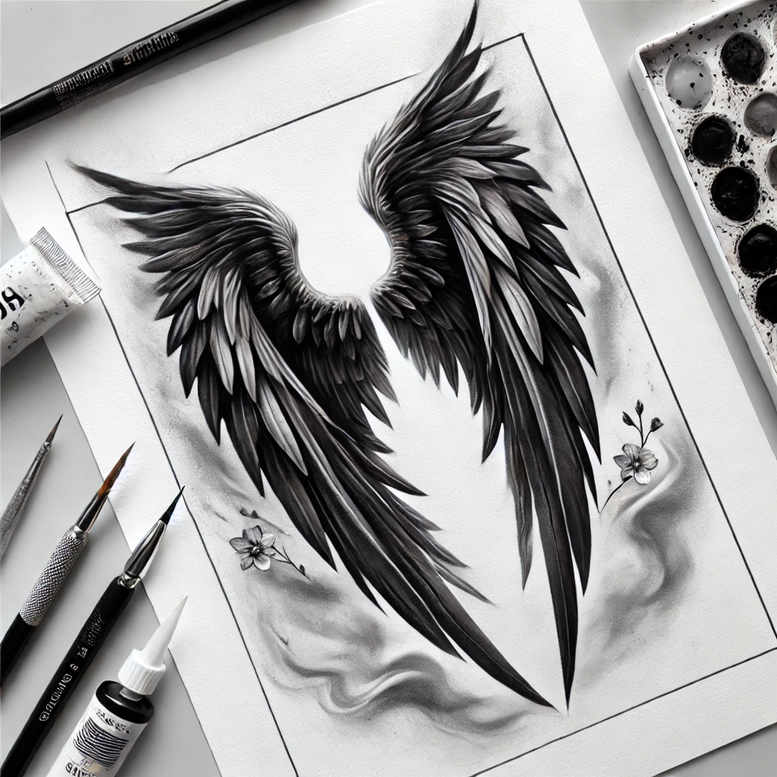 wings tattoo design ideas Surrealism translucent layers airborne motion for upper arm