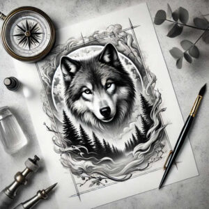 abstract-wolf-tattoo – tattoo design ideas free ai generated – surrealism-phantom-shadows – for-palm – Gallery: wolves-inkby-ai