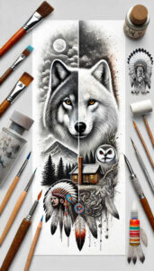 geometric-wolf-tattoo – tattoo design ideas free ai generated – realism-lifelike-eyes – for-outer-arm – Gallery: wolves-inkby-ai
